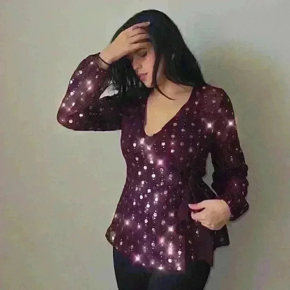Sequin Long Sleeve Blouse - Picture 1 of 4